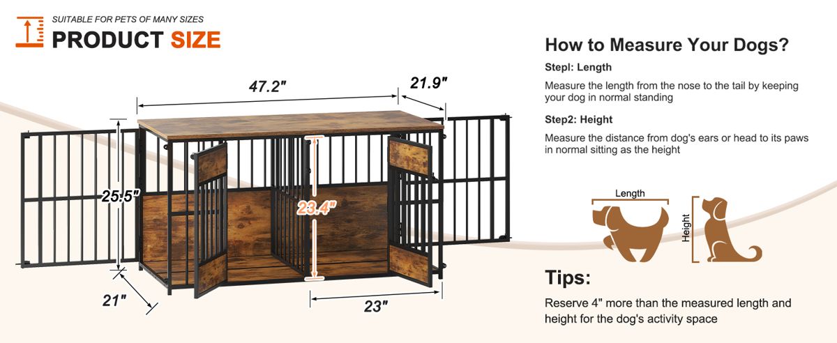 47-Inch Wooden Dog Crate with Storage Top — view 4
