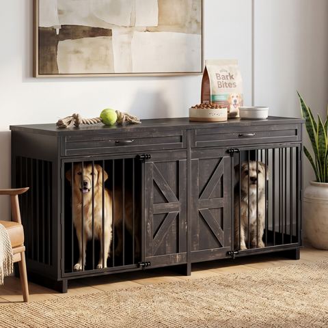71-Inch Dog Crate TV Stand with Storage Drawers
