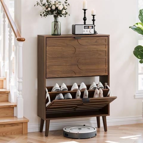 24-Inch Shoe Cabinet with Two Flip Drawers