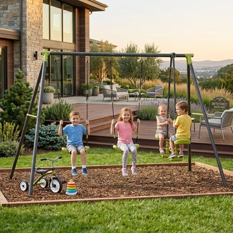 Three-Seat Steel Swing Set