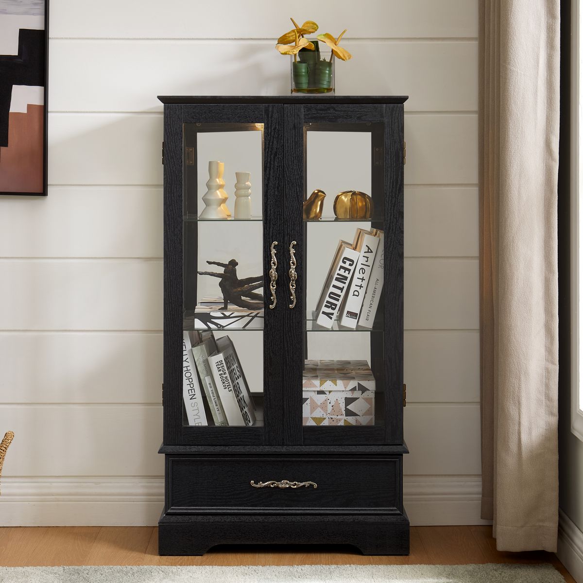 Lighted Glass Curio Cabinet with Drawer — view 3