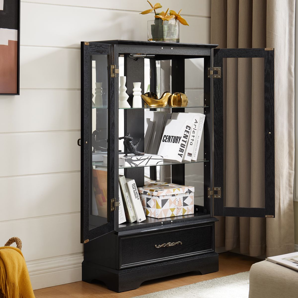 Lighted Glass Curio Cabinet with Drawer — view 4