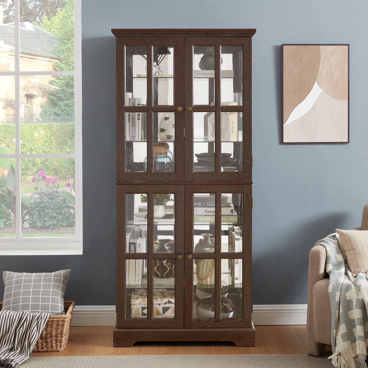 Lighted Four-Door Glass Curio Cabinet