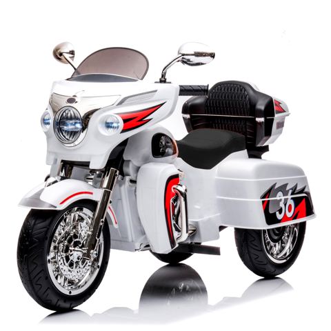 12V Ride-On Motorcycle with Trunk, White