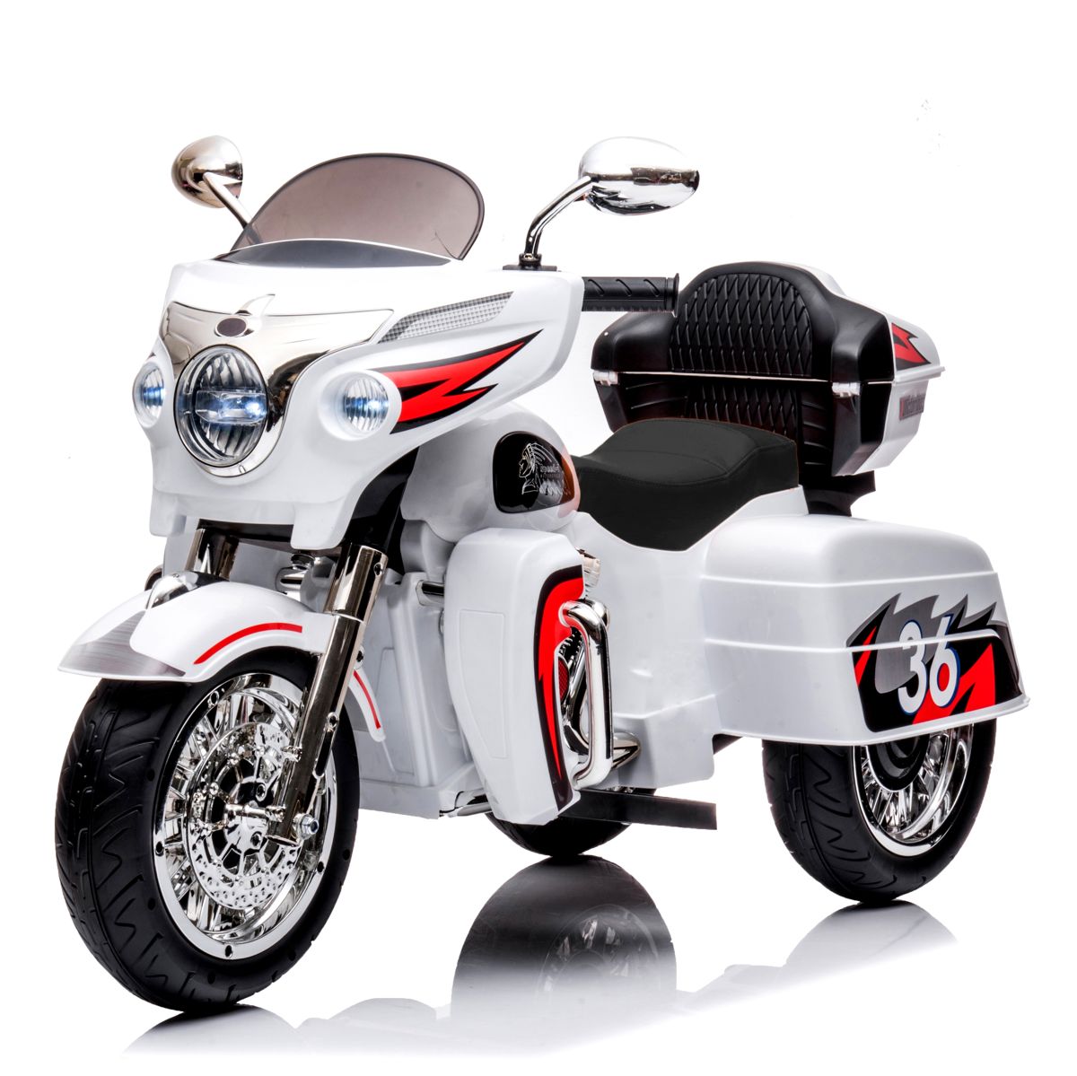 12V Ride-On Motorcycle with Trunk, White