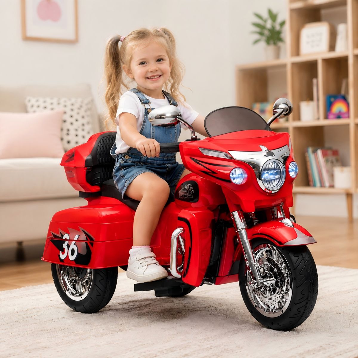 12V Ride-On Motorcycle with Trunk, Red — view 3