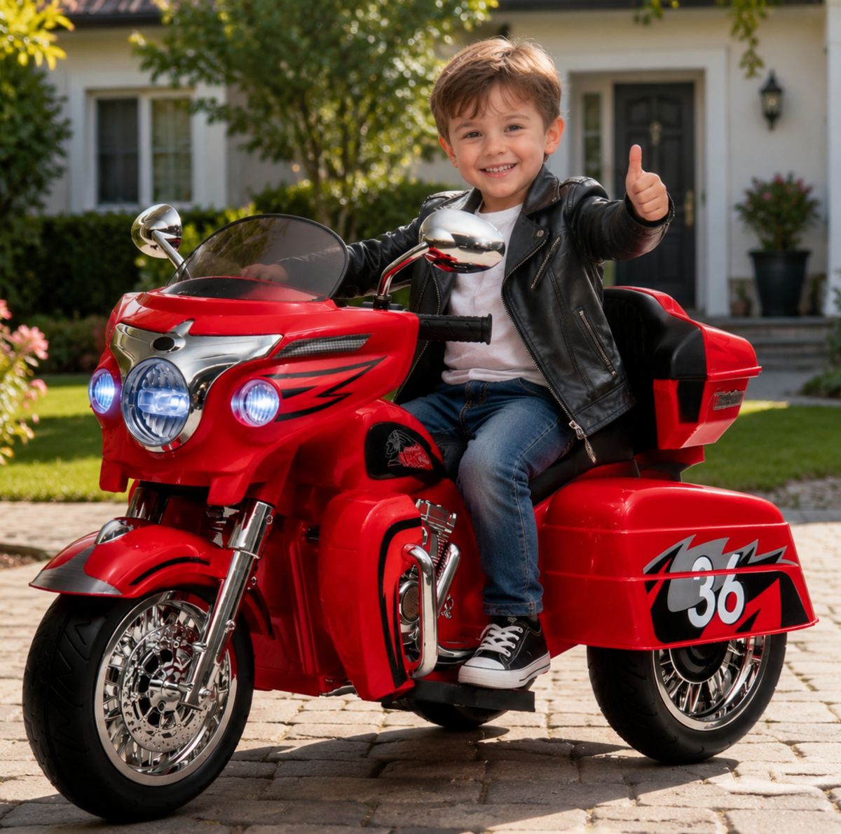 12V Ride-On Motorcycle with Trunk, Red — view 4