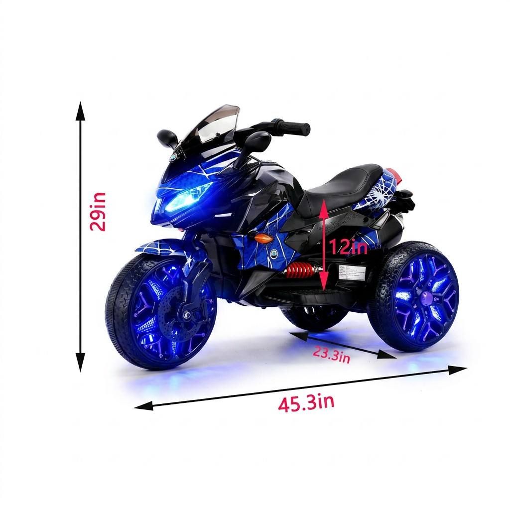 12V Three-Wheel Ride-On Motorcycle, Blue — view 2