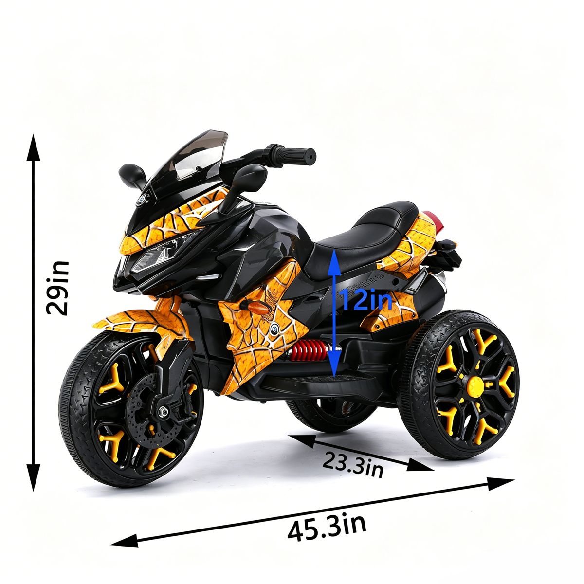 12V Three-Wheel Ride-On Motorcycle, Yellow — view 4