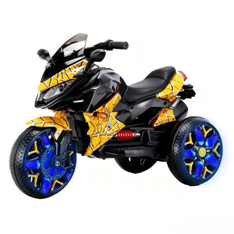 12V Three-Wheel Ride-On Motorcycle, Yellow