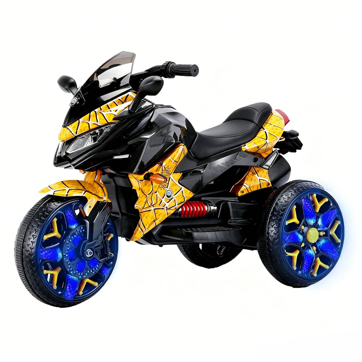 12V Three-Wheel Ride-On Motorcycle, Yellow