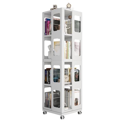 4-Tier Rotating Steel Bookshelf on Wheels