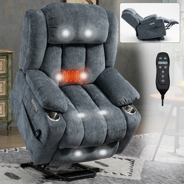 Chenille Power-Lift Recliner, 8-Point Massage