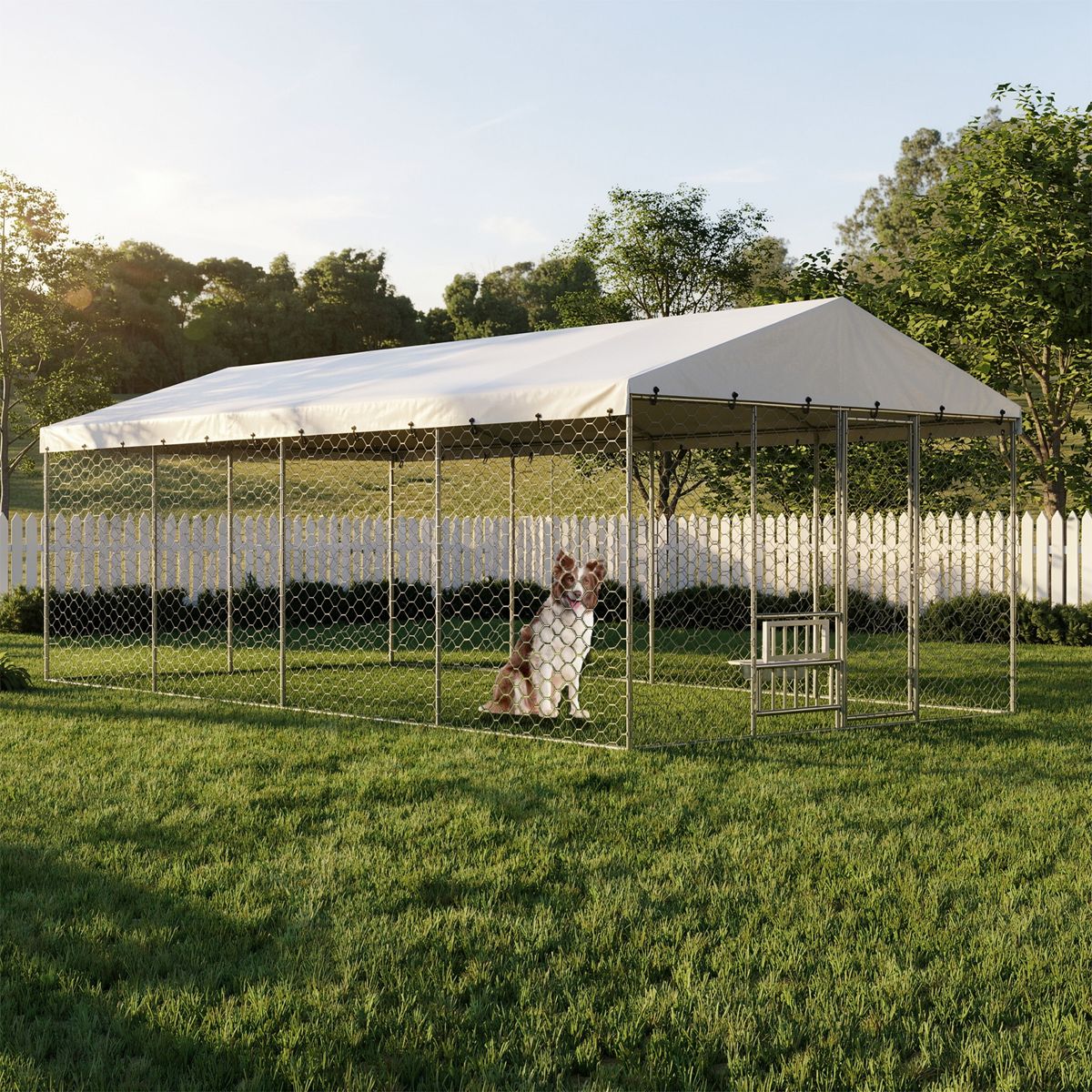 20 x 10 Ft Outdoor Dog Kennel with Canopy