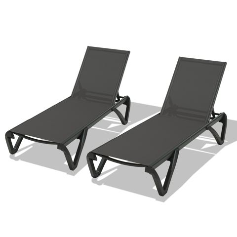 Aluminum Chaise Lounges with Wheels, Set of 2