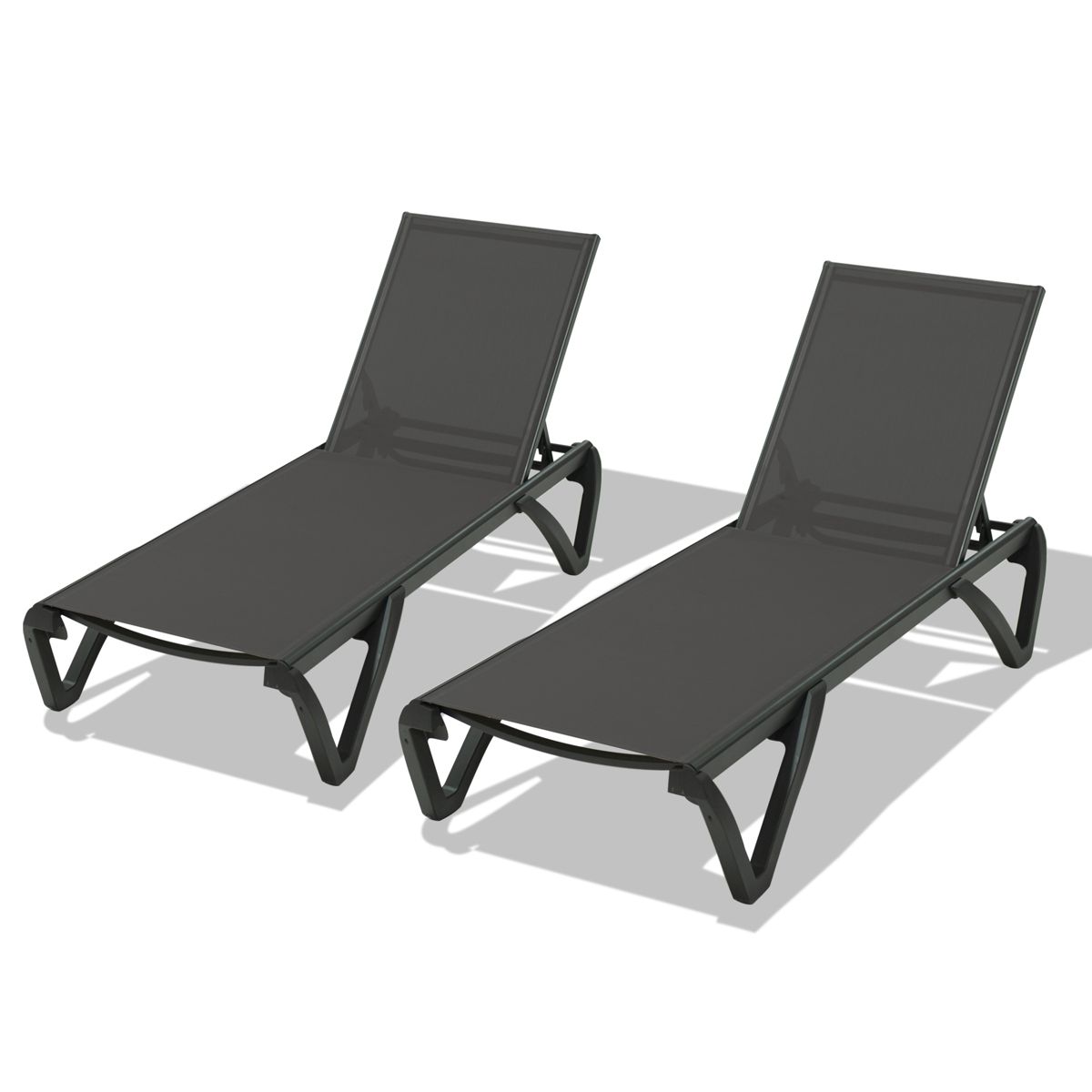Aluminum Chaise Lounges with Wheels, Set of 2