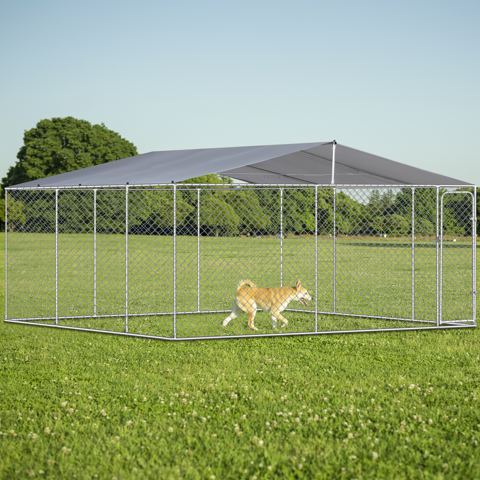 15-Foot Chain Link Dog Kennel with Canopy
