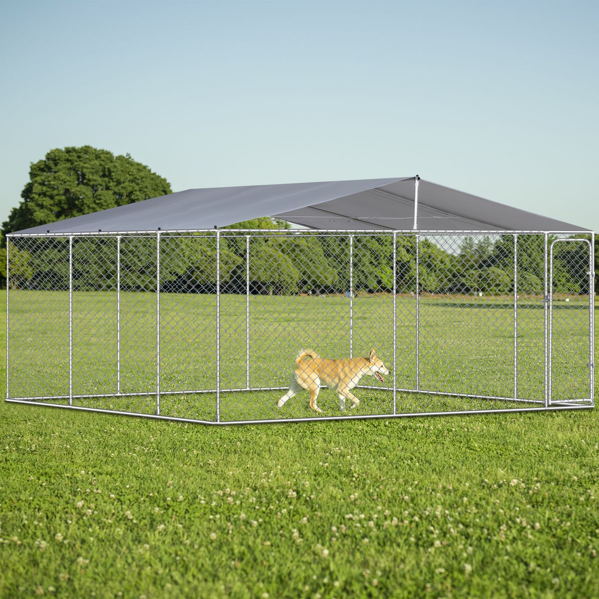 15-Foot Chain Link Dog Kennel with Canopy