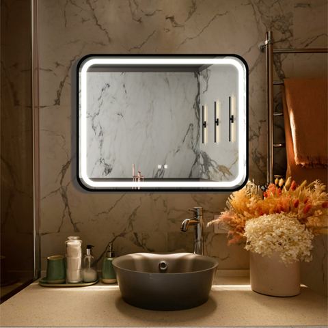 40 x 32 Black Framed LED Vanity Mirror