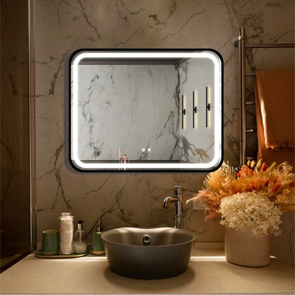 40 x 32 Black Framed LED Vanity Mirror