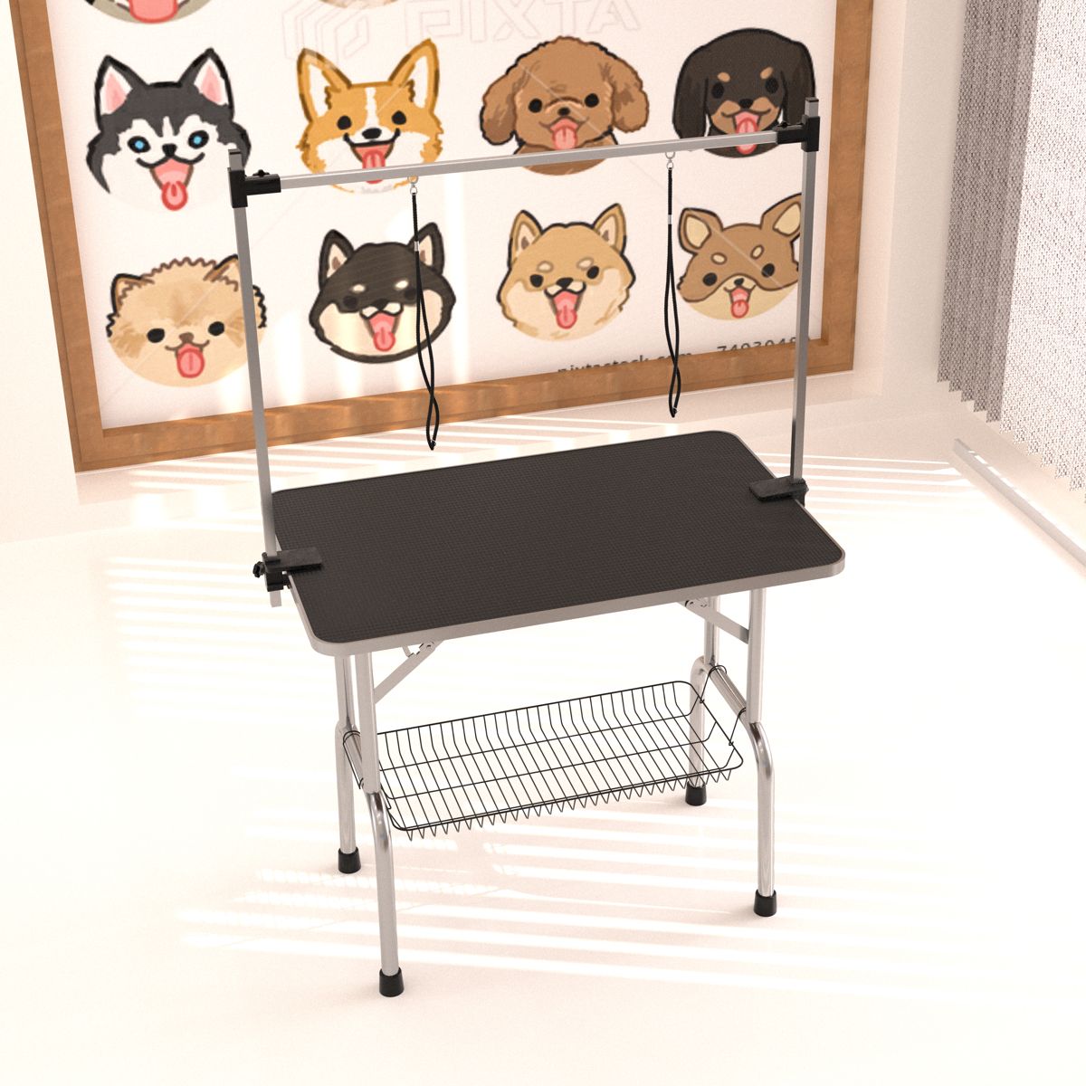 36-Inch Grooming Table with Arm and Mesh Tray