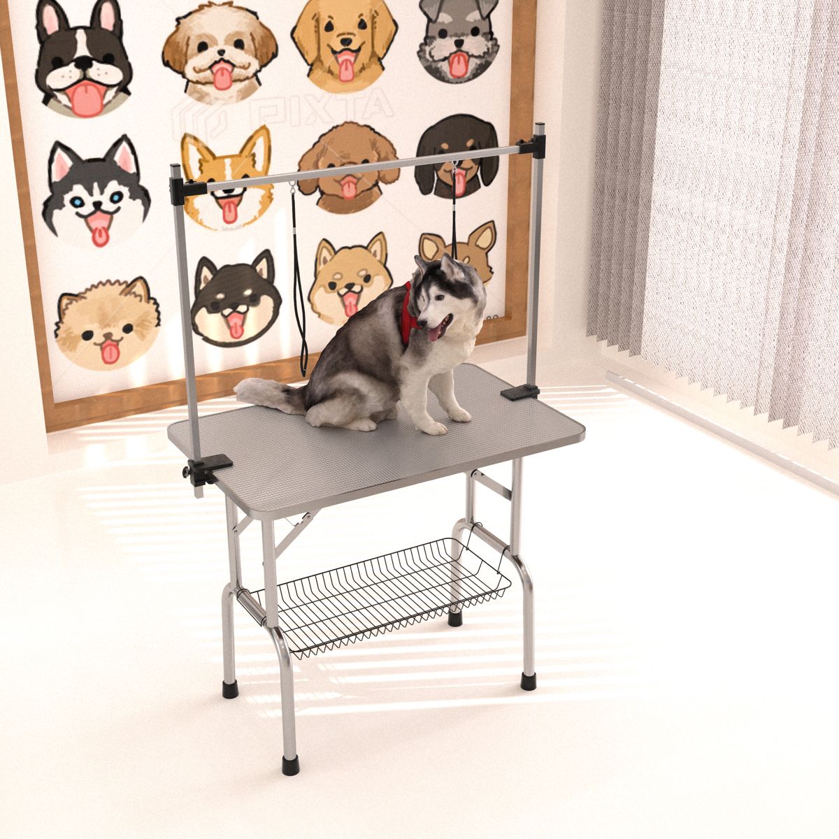 36-Inch Folding Grooming Table with Tool Basket