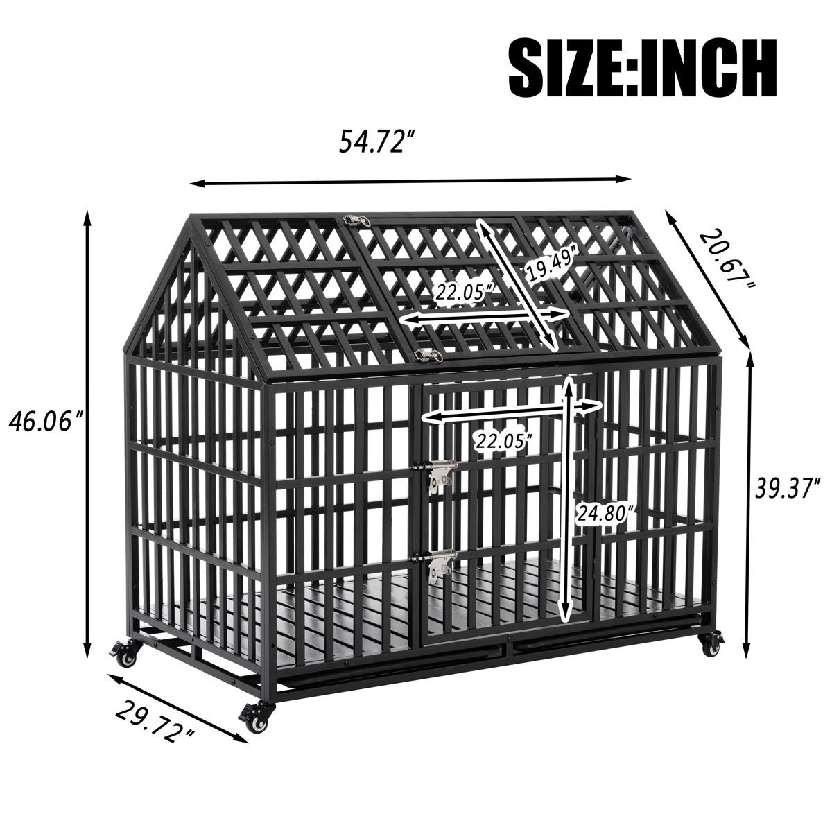 55-Inch Heavy-Duty Metal Dog Crate on Wheels — view 2