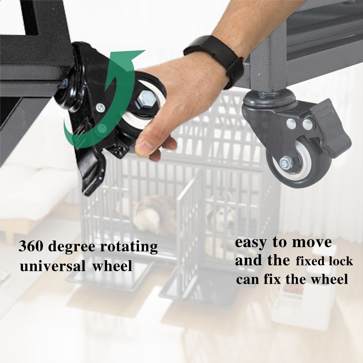 55-Inch Heavy-Duty Metal Dog Crate on Wheels — view 4