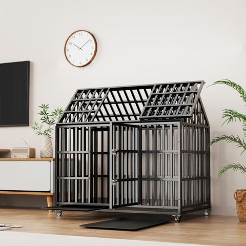 55-Inch Heavy-Duty Metal Dog Crate on Wheels
