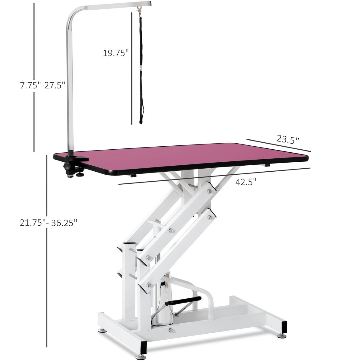 42.5-Inch Hydraulic Grooming Table, Pink — view 2