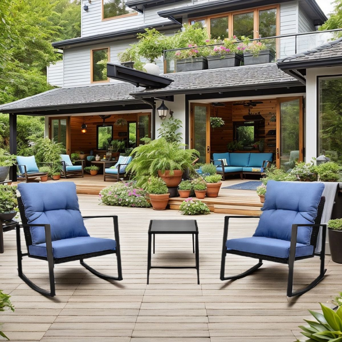 3-Piece Wicker Rocking Chair Bistro Set