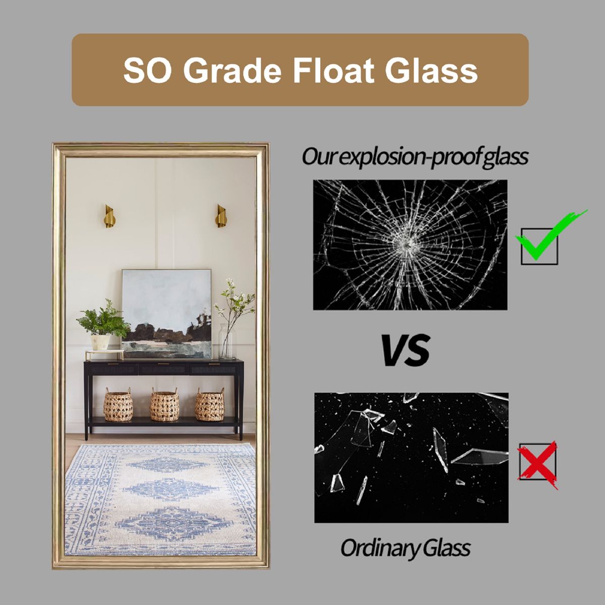 70-Inch Gold-Framed Full-Length Floor Mirror — view 4