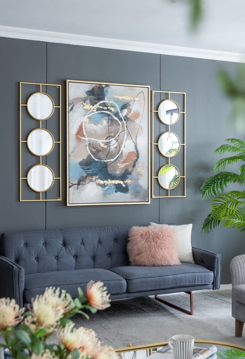 Three-Panel Convex Wall Mirror in Gold Frame — view 3