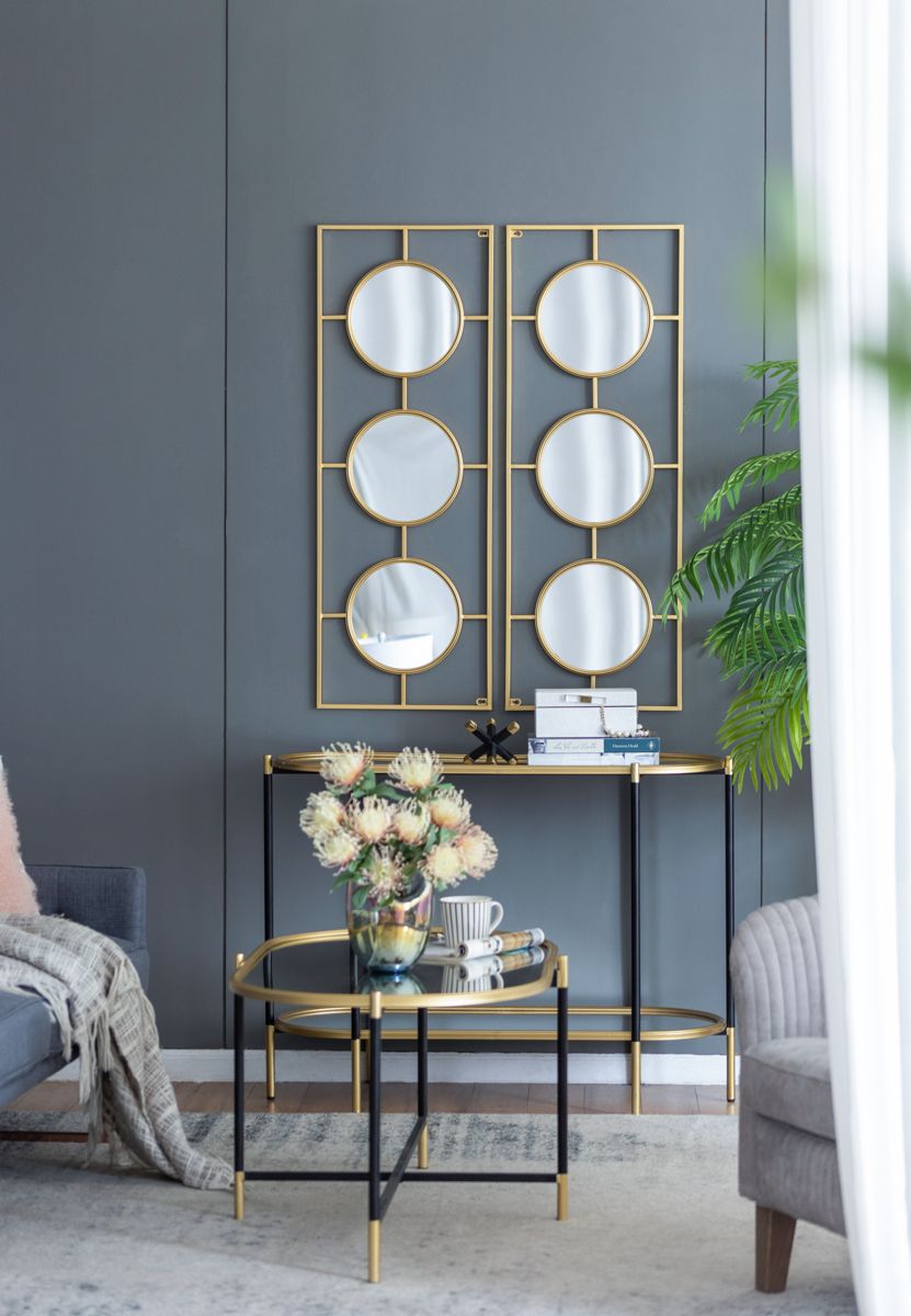 Three-Panel Convex Wall Mirror in Gold Frame — view 4