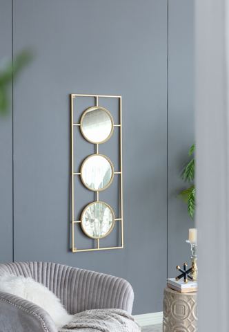 Three-Panel Convex Wall Mirror in Gold Frame