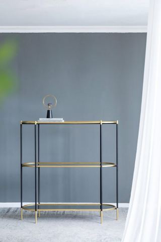 Three-Tier Metal Console with Mirrored Shelves