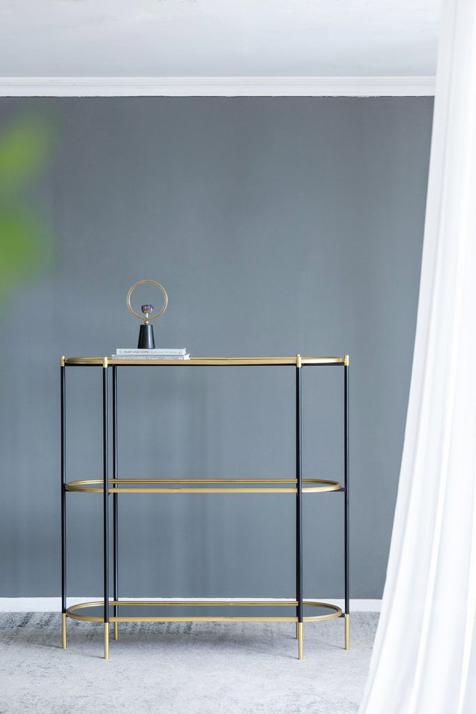 Three-Tier Metal Console with Mirrored Shelves