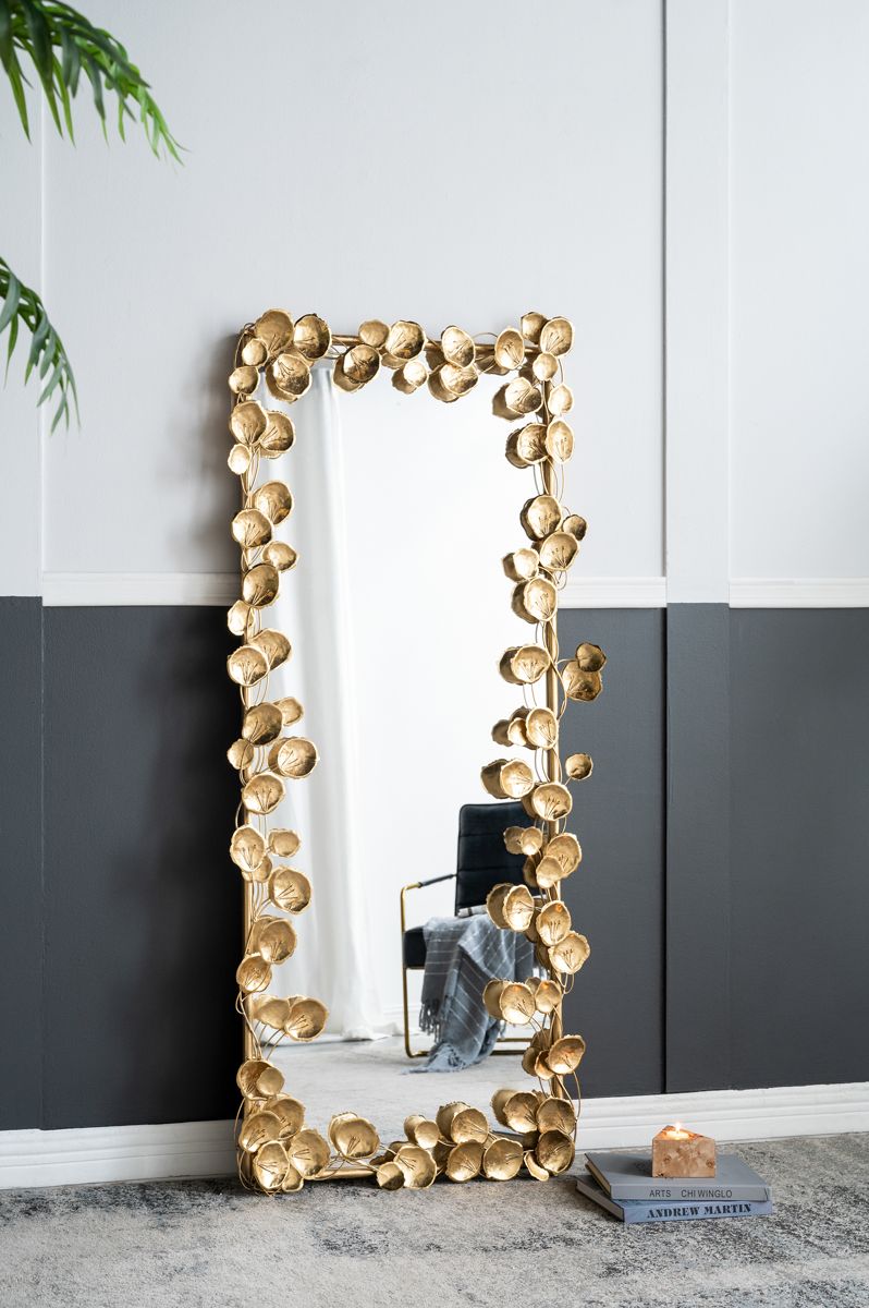 61-Inch Full-Length Mirror with Leaf Accents