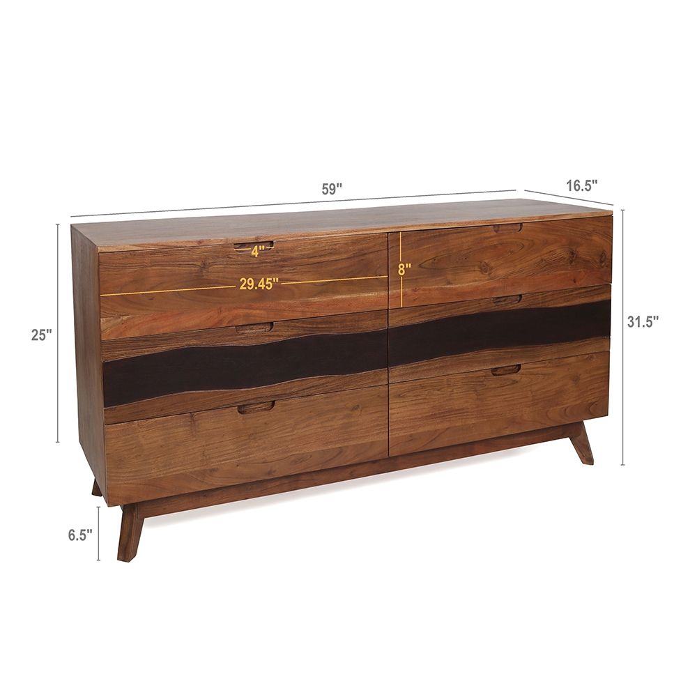 59-Inch Acacia Wood Six-Drawer Sideboard — view 3