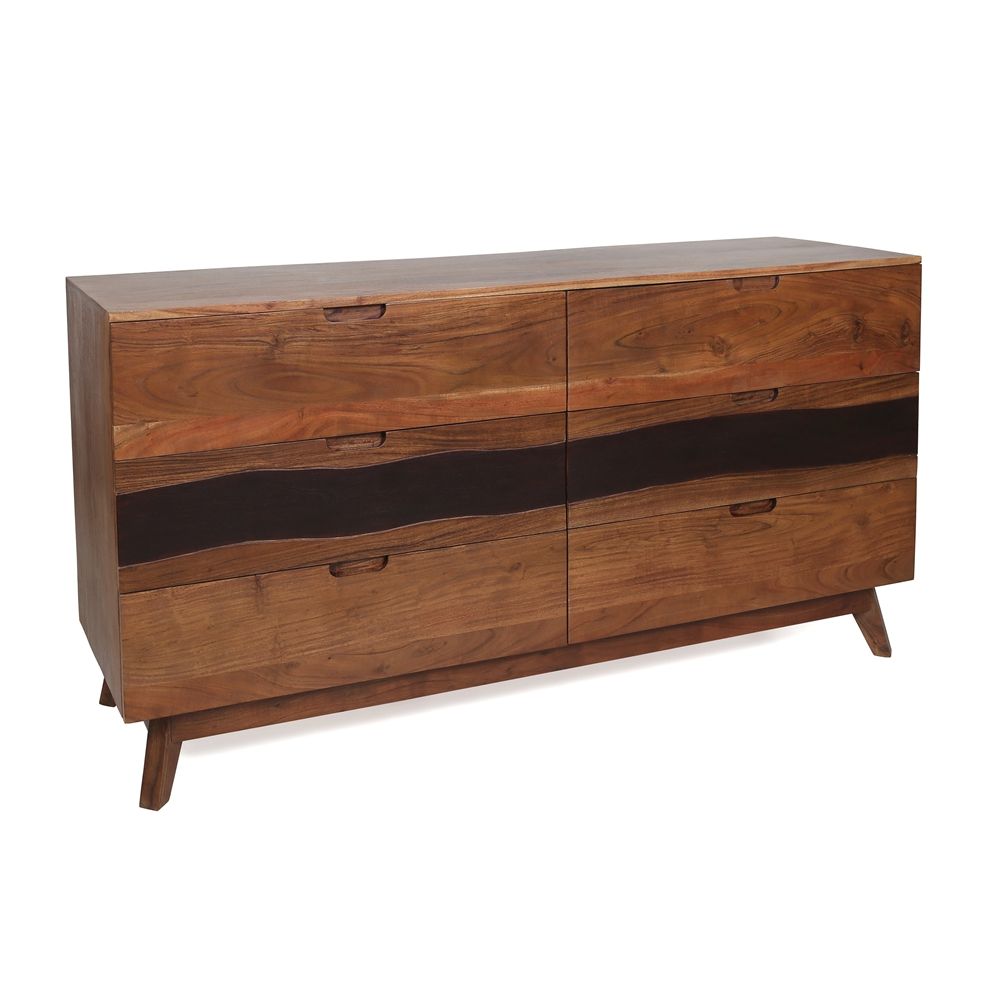59-Inch Acacia Wood Six-Drawer Sideboard