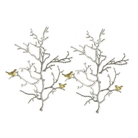 Branch and Bird Metal Wall Sculptures, Set of 2