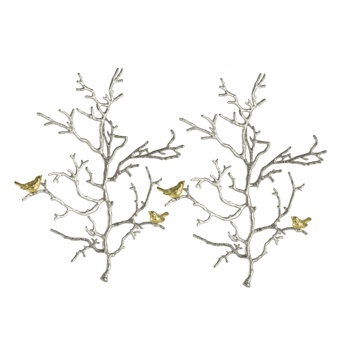 Branch and Bird Metal Wall Sculptures, Set of 2