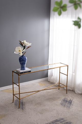 Antique Gold Console Table with Mirrored Top