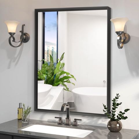 36 x 24 Black Metal Framed Beveled Wall Mirror