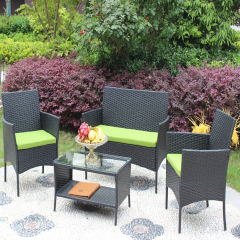 4-Piece Wicker Loveseat Set with Glass Table — view 1
