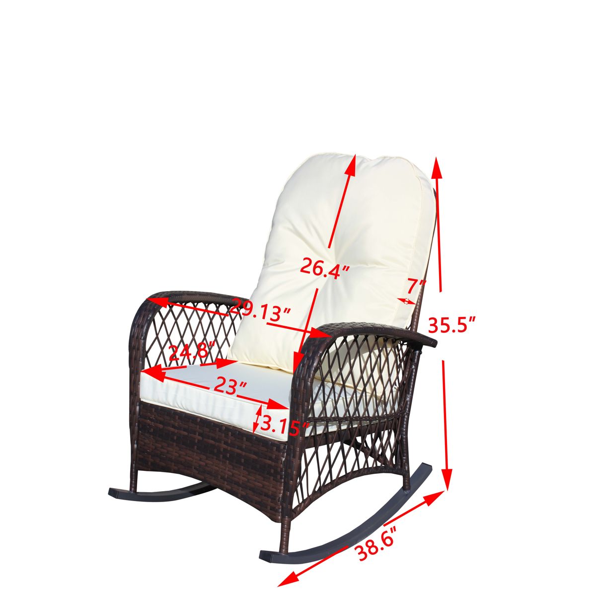 Wide-Seat Wicker Rocking Chair with Cushion — view 3