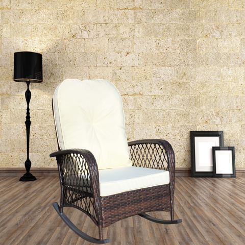 Wide-Seat Wicker Rocking Chair with Cushion