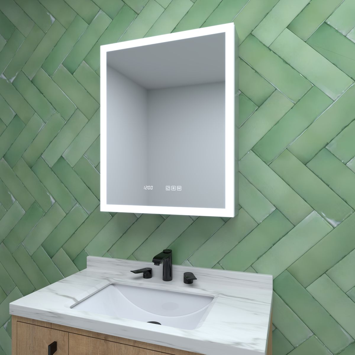 24x30-Inch LED Medicine Cabinet with Clock