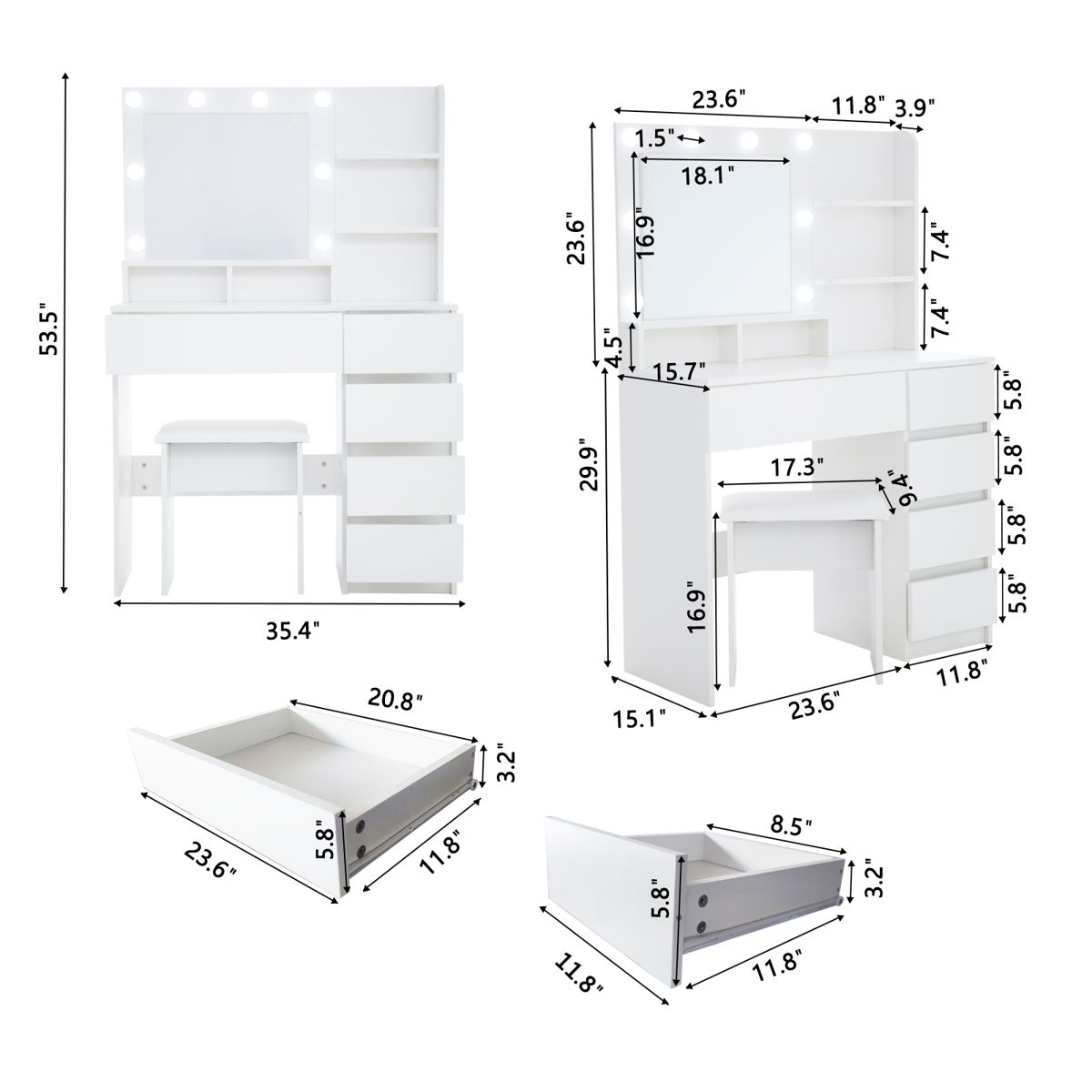 Vanity Desk Set with 10-Bulb Mirror and Stool — view 4