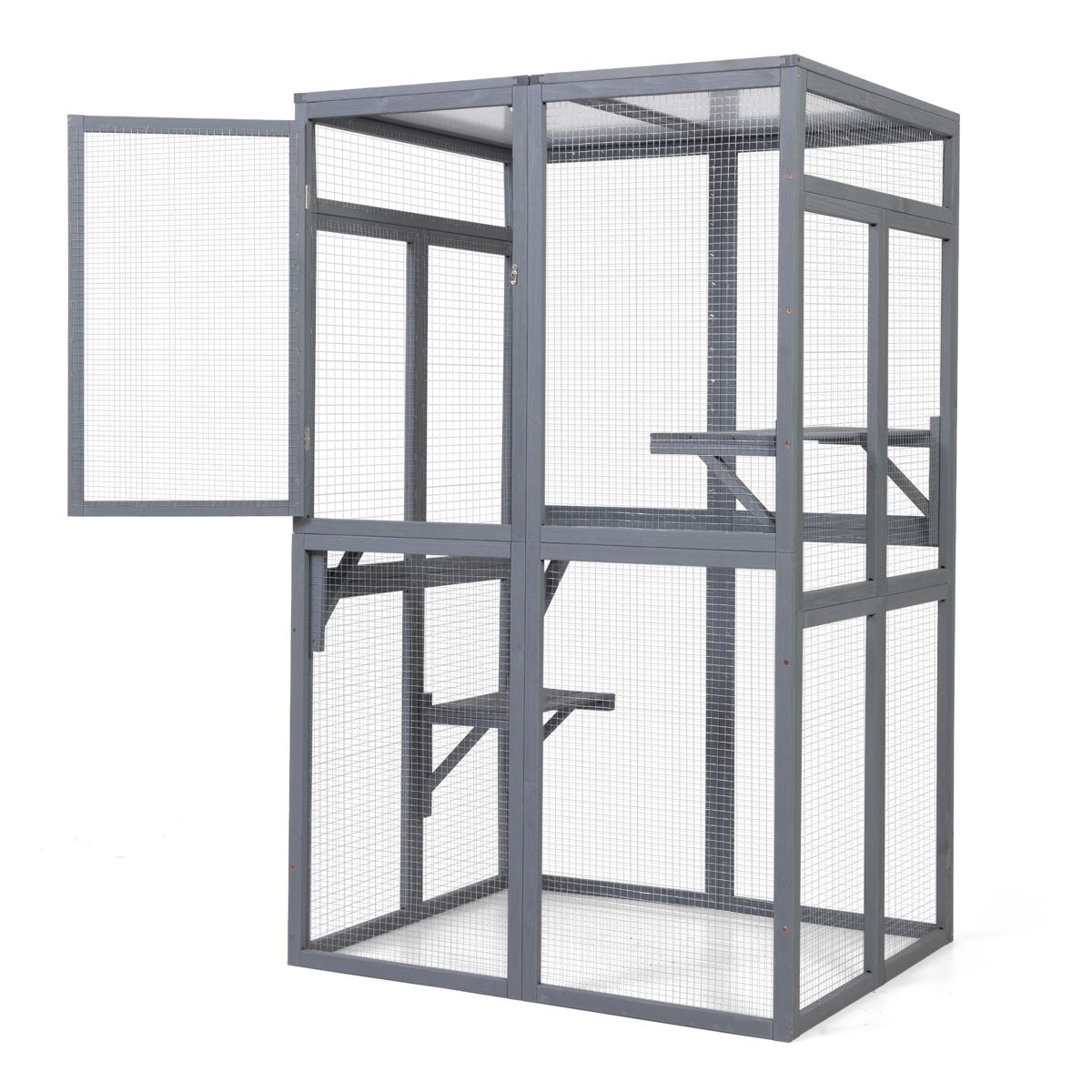 64-Inch Pine Catio with Hammock and Platforms — view 2